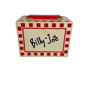 Billy-Joe Retro 80s CheckeredLunch Box Piggy Bank  Red Handle Heart Accent